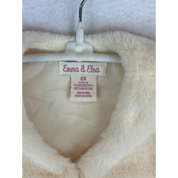 Toddler Emma & Elsa Faux Fur Vest 6X Ivory Sleeveless Satin Lining Button Closur - Picture 2 of 8